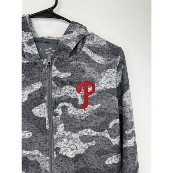 Antigua Philadelphia Phillies Zip-up Embroidered Grey Camo Hooded Sweatshirt - S - Picture 3 of 8